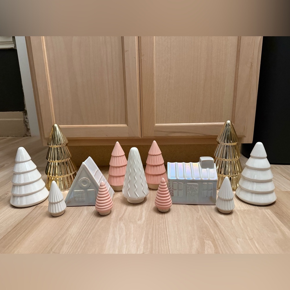 Ceramic Christmas Village Set with Trees